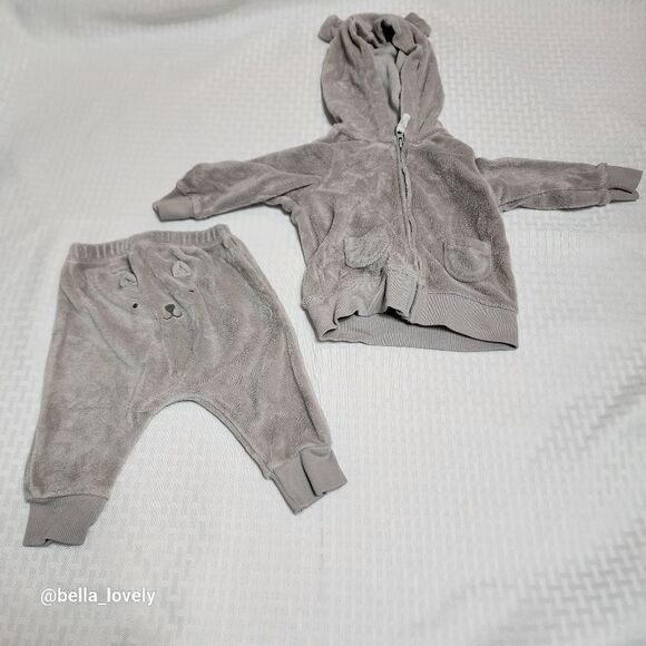 🏖 Cozy 3 Months Matching Teddy Bear Sweatsuit Baby Infant Set Jacket Pants - Picture 1 of 3